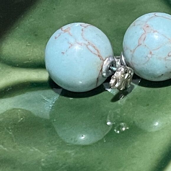 Miniature Elephant Earrings with Turquoise Ball Backs - Picture 3 of 4